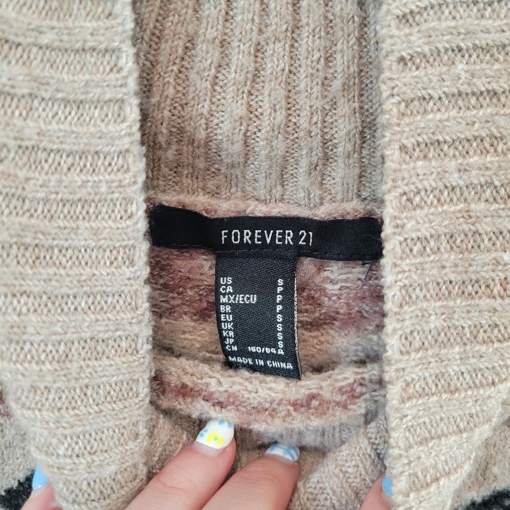 Forever 21 Beige Nordic Geometric Mock Turtleneck Sweater Women’s S - Picture 3 of 4